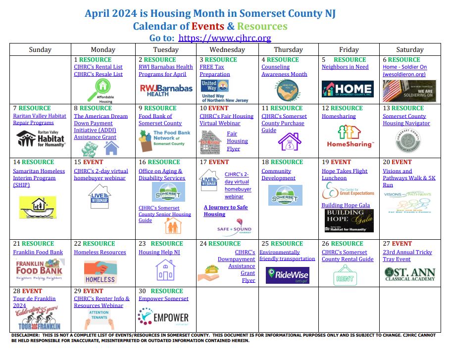 April 2024 Housing Month Calendar